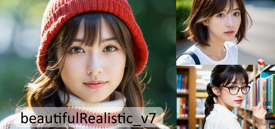 【Stable Diffusion】beautifulRealistic_v7　モデル比較 実写リアル系美女