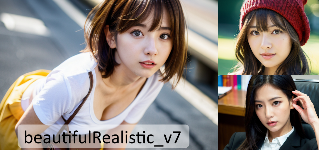 【Stable Diffusion】beautifulRealistic_v7　モデル比較 実写リアル系美女